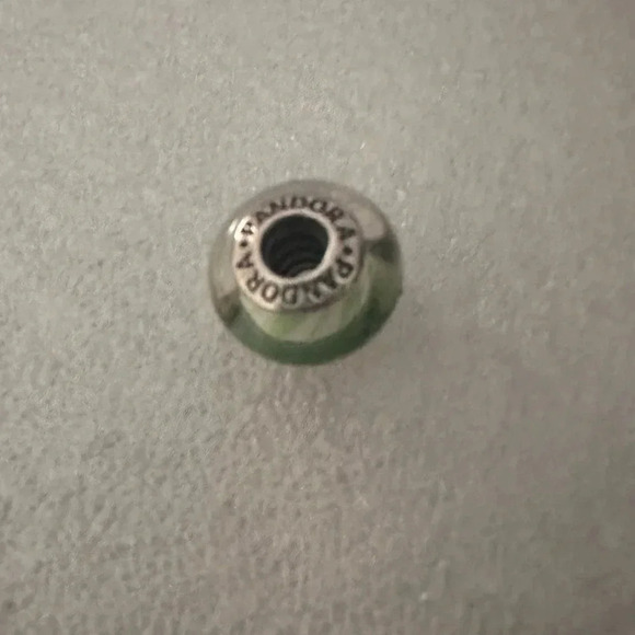 Retired Authentic Pandora Green Candy Striper Murano Glass Bead Charm - Picture 5 of 6